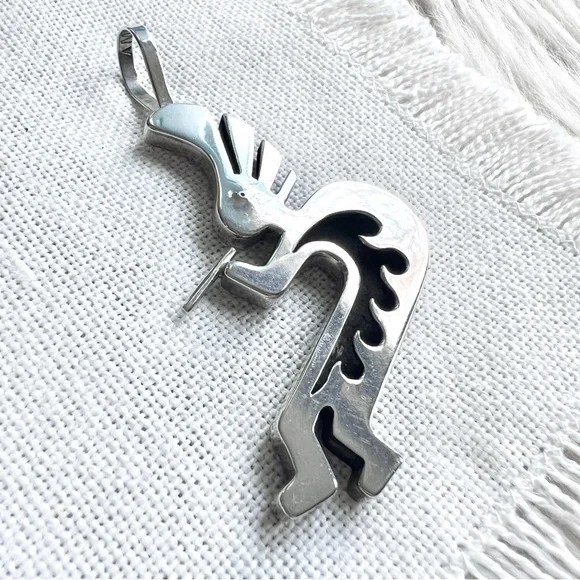Vintage NATIVE Large Kokopelli Reversible Sterling Silver Southwestern Pendant - Picture 6 of 8